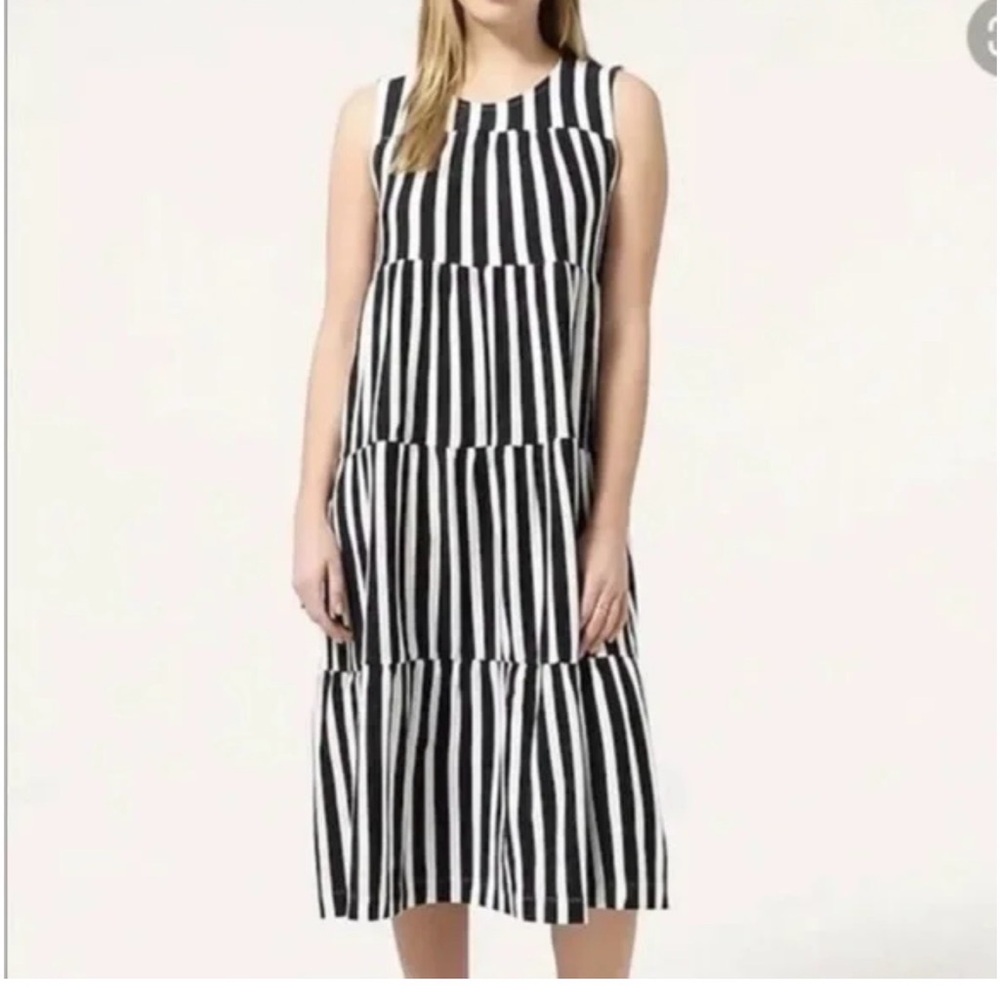 J. Crew Vertical Striped Tiered Midi Dress Navy & White S